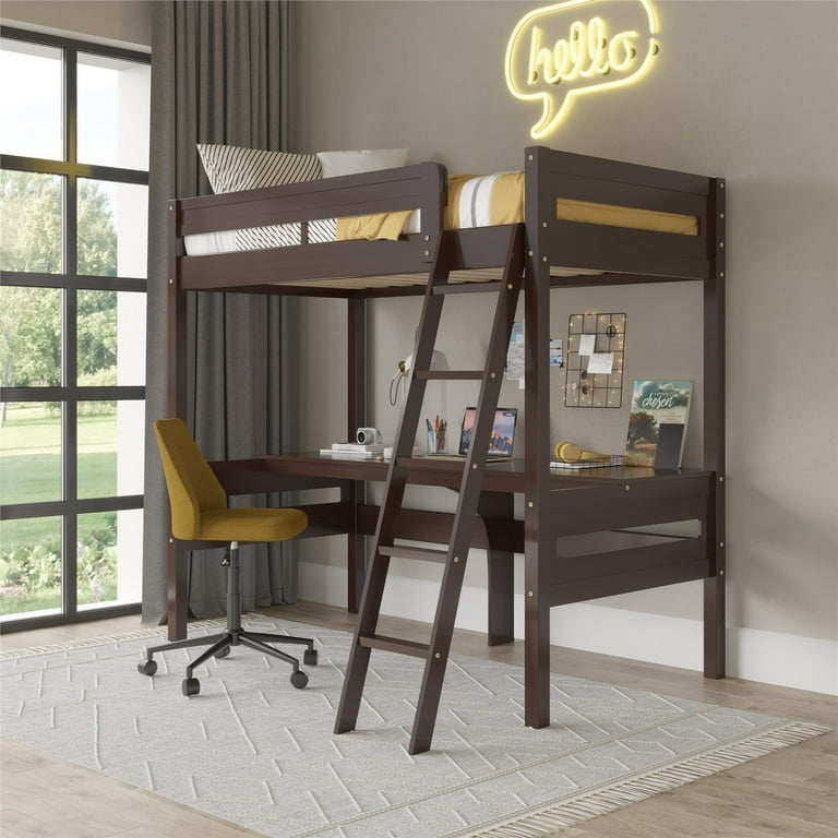 DHP Harlan Twin Size Loft Bed with Desk and Ladder Espresso