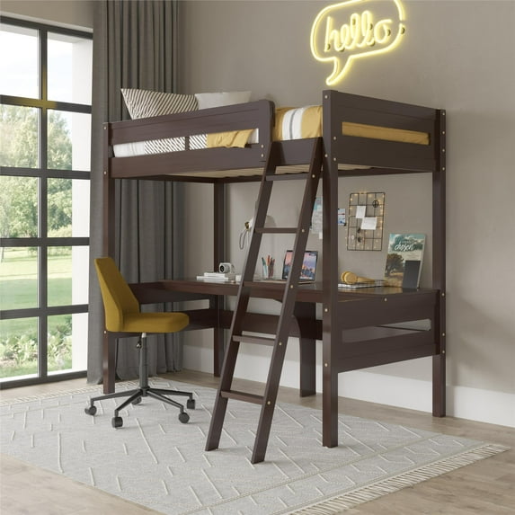 DHP Harlan Twin Size Loft Bed with Desk and Ladder, Espresso