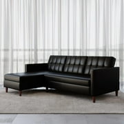 DHP Hartford Storage Reversible Sectional Futon with Chaise, Space Saving, Opens to Bed, Wooden Legs, Black Faux Leather
