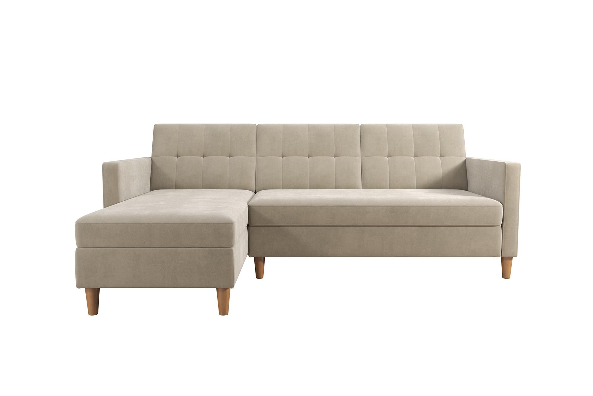 DHP Hartford Storage Reversible Sectional Futon with Chaise, Tan Chenille