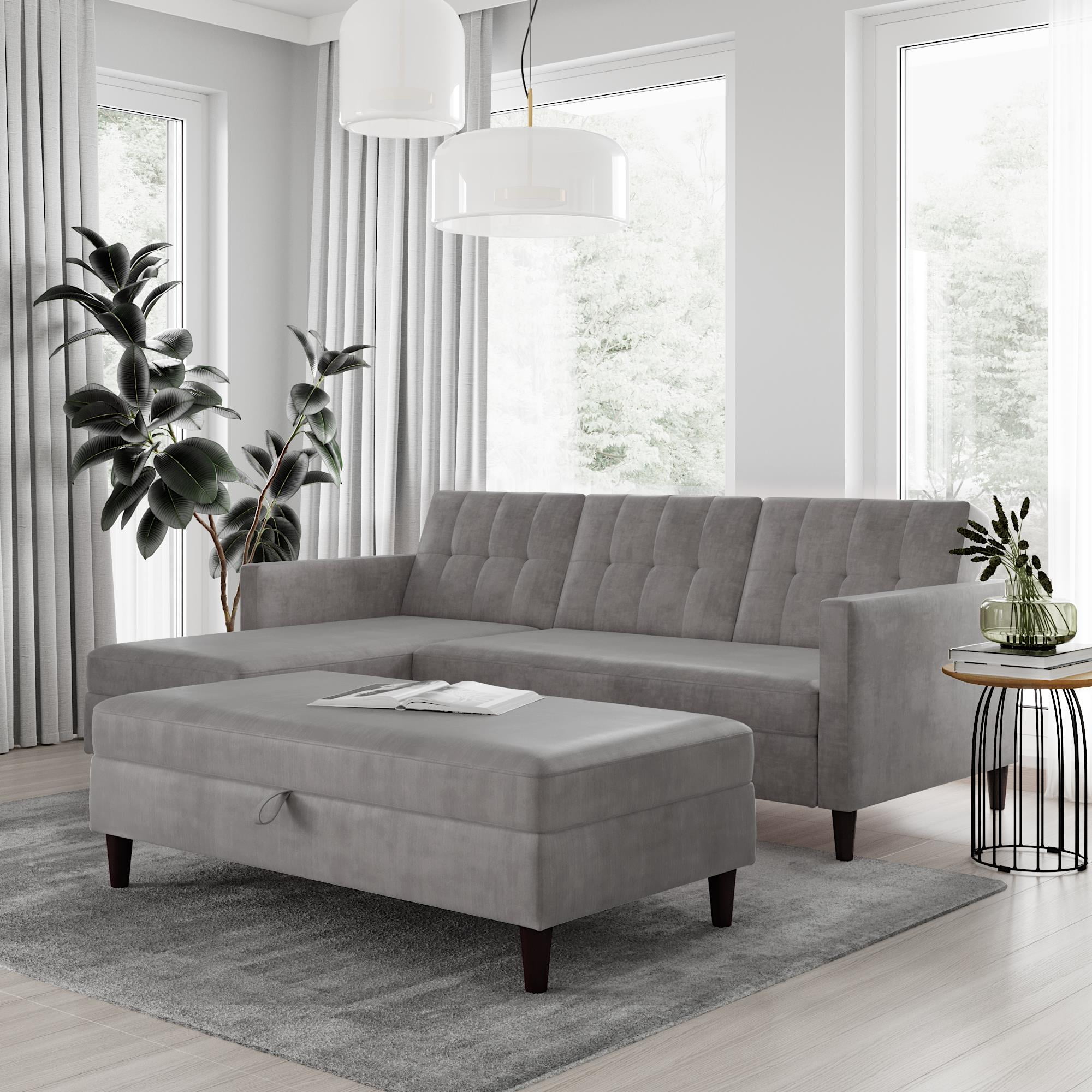 DHP Hartford Storage Sectional Futon and Hartford Storage Ottoman, Grey