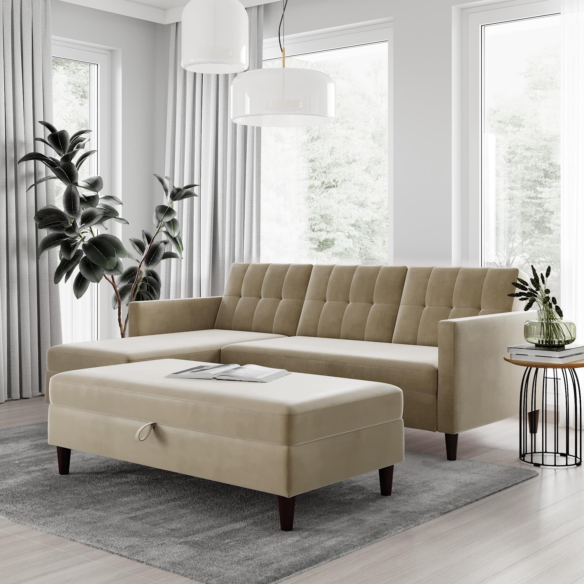DHP Hartford Storage Sectional Futon and Hartford Storage Ottoman Tan Chenille