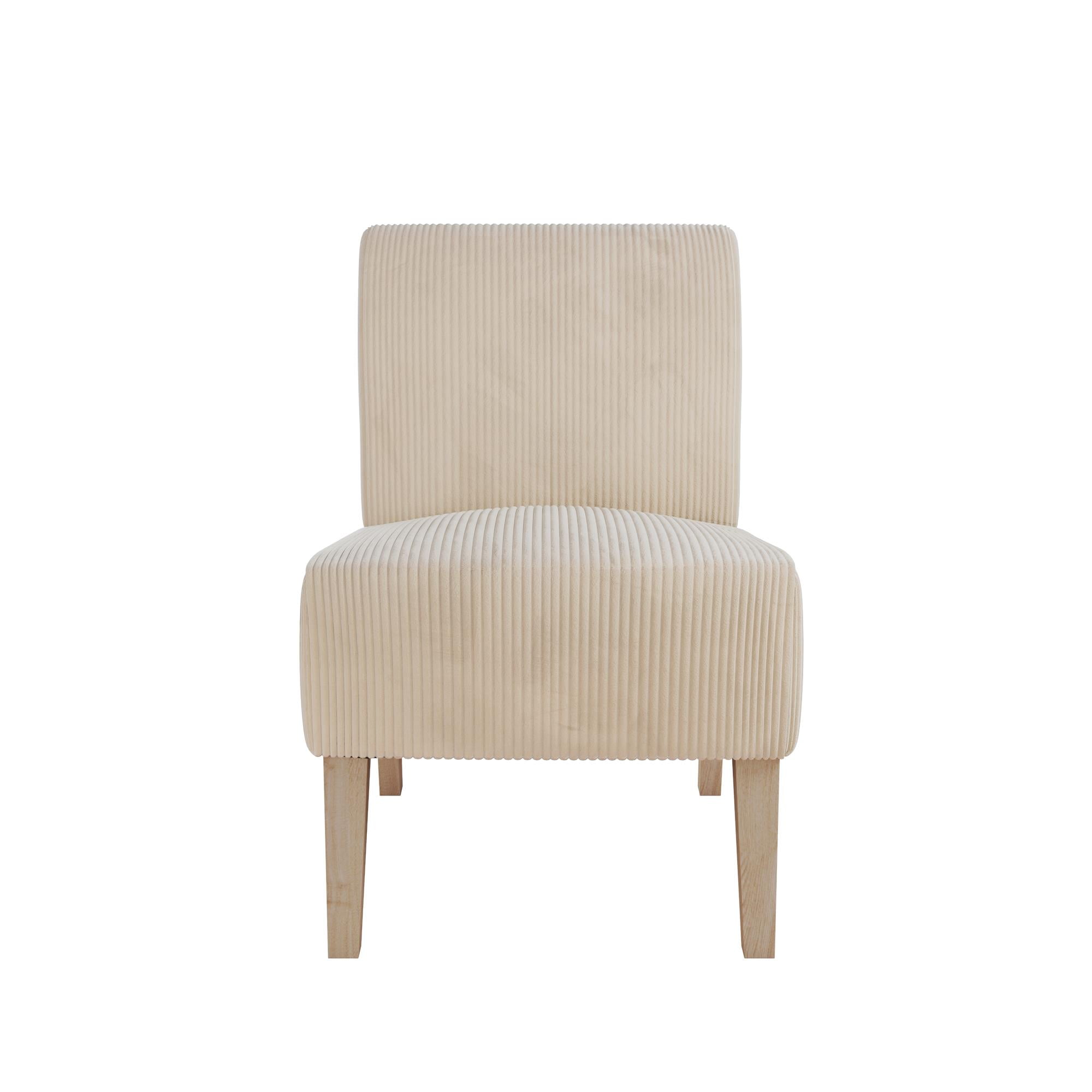 Ivory Corduroy Armless Slipper Chair with Wood Legs