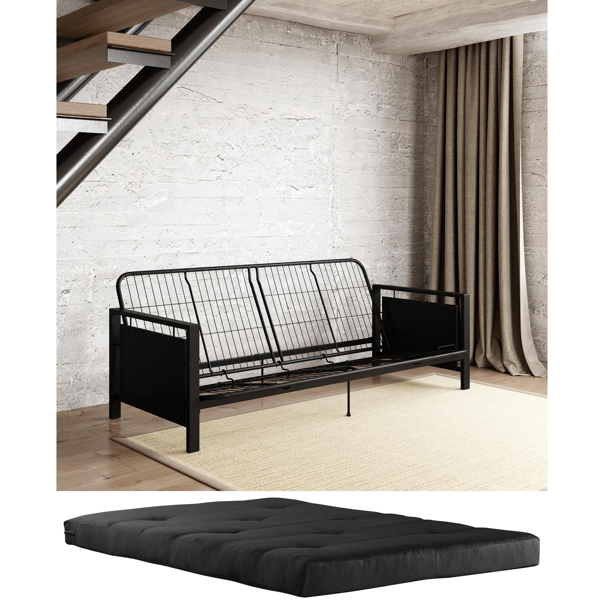 DHP Henley Metal Arm Futon Frame with Mainstays 6 Inch Futon Mattress