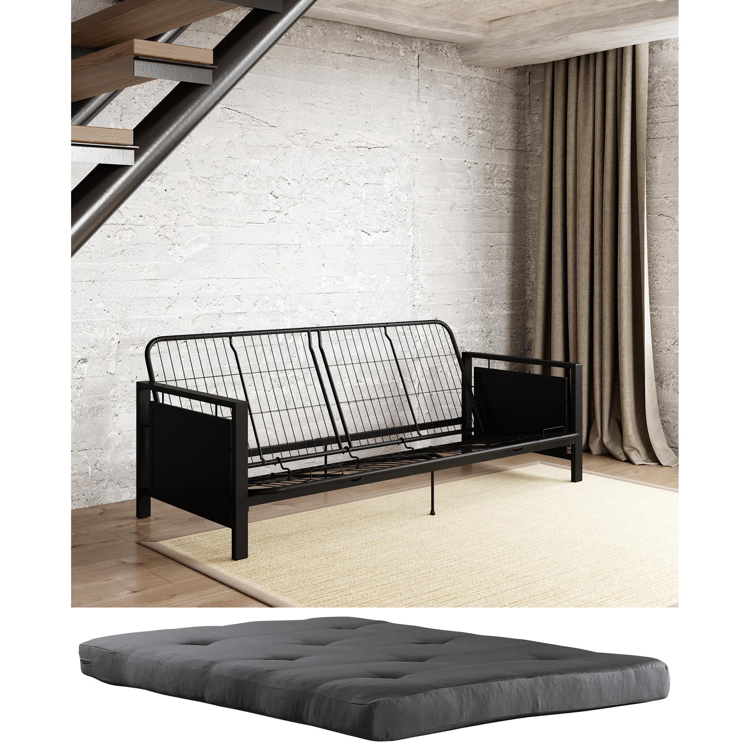 DHP Henley Metal Arm Futon Frame with Mainstays 6 Inch Futon Mattress