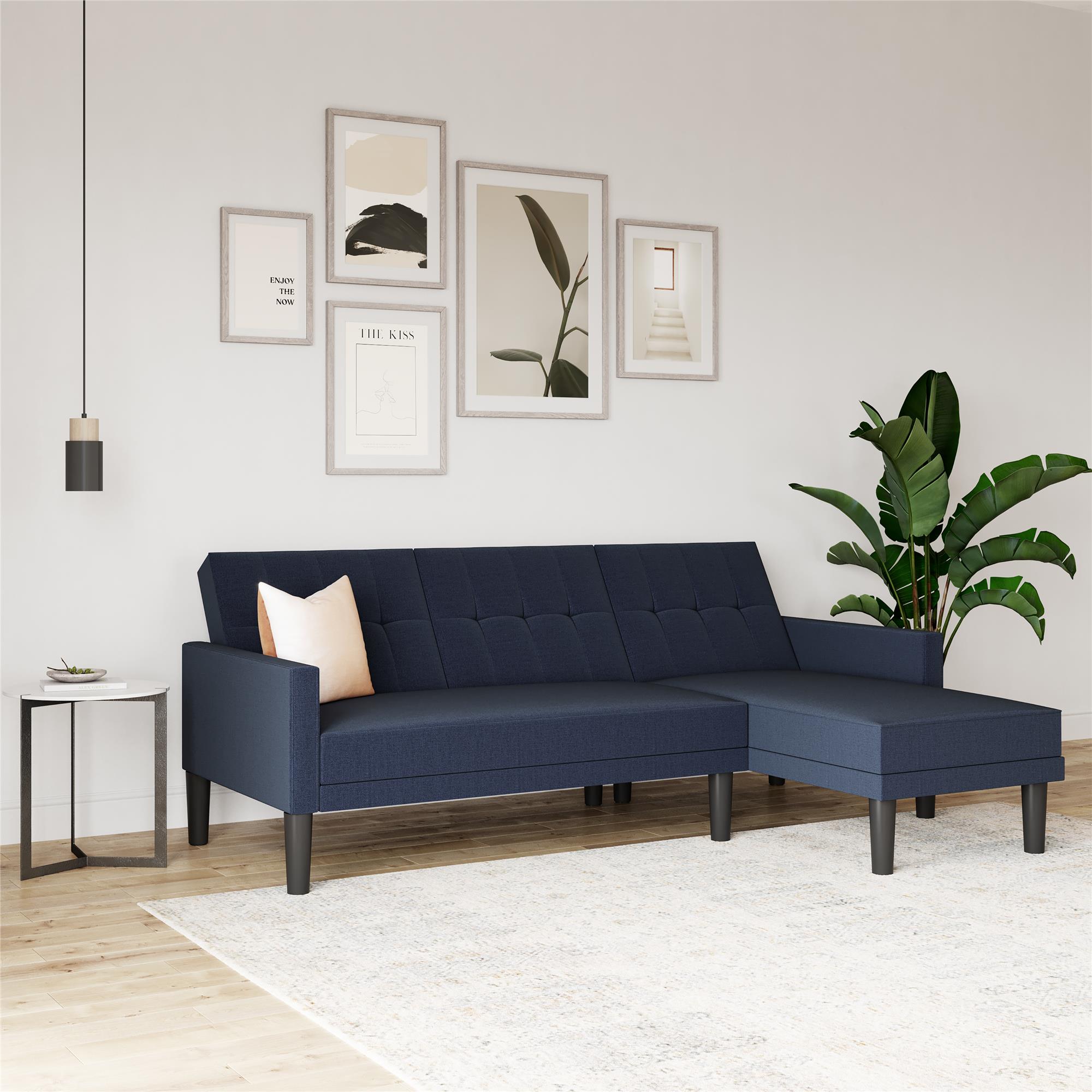 DHP Hudson Small Space Sectional Sofa Futon, Blue Linen - image 1 of 19