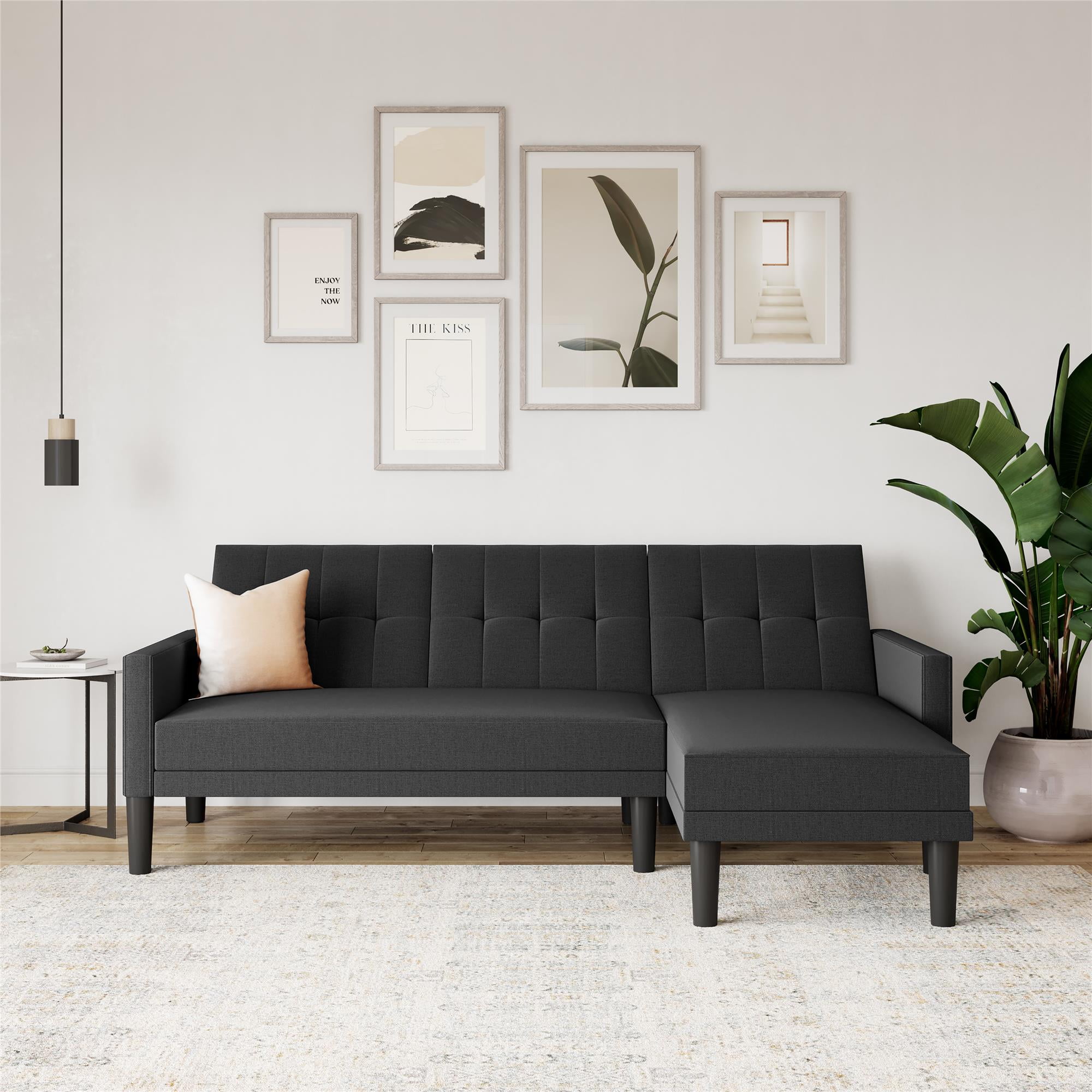 DHP Hudson Small Space Sectional Sofa Futon, Dark Gray Linen - Walmart.com