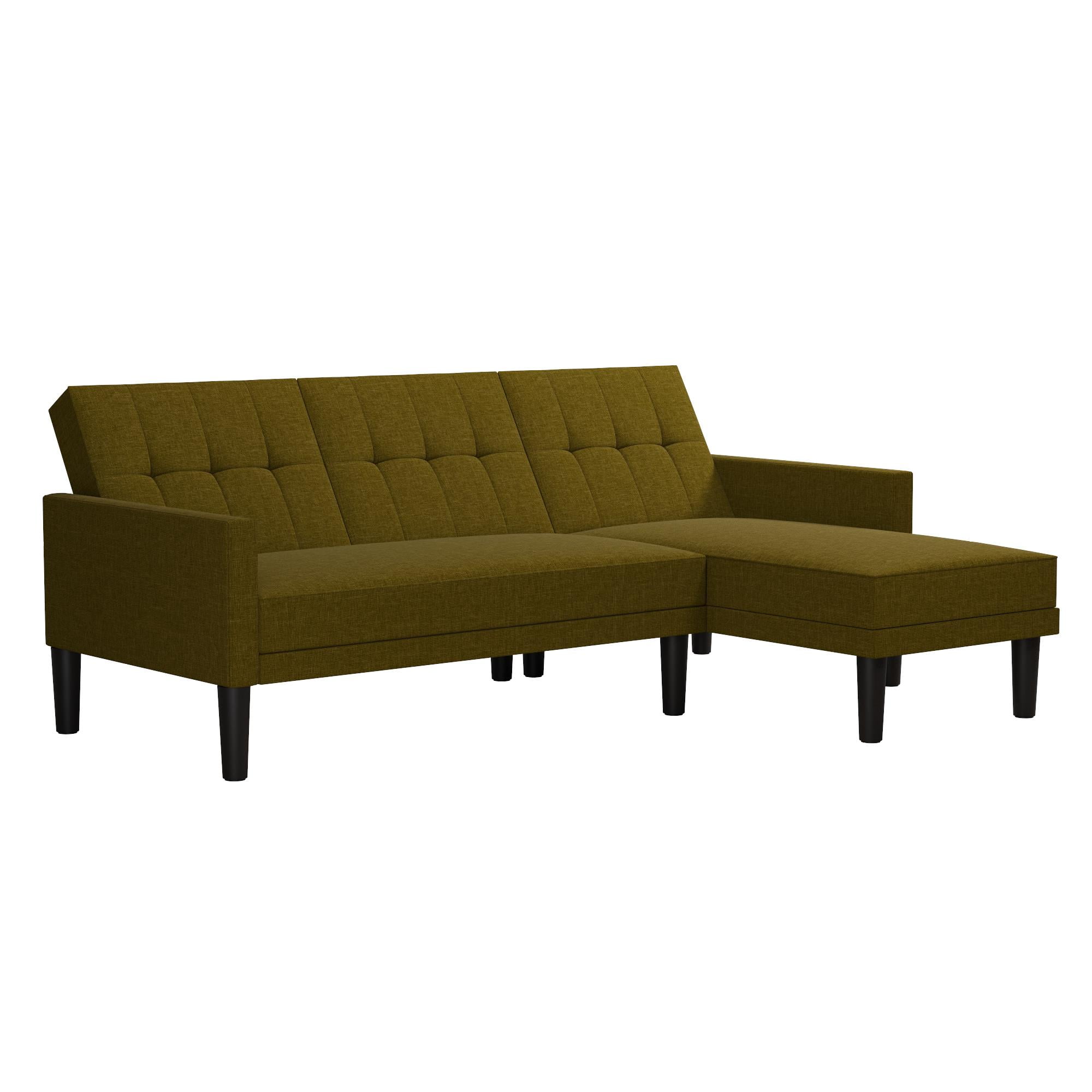 DHP Hudson Small Space Sectional Sofa Futon, Green Linen