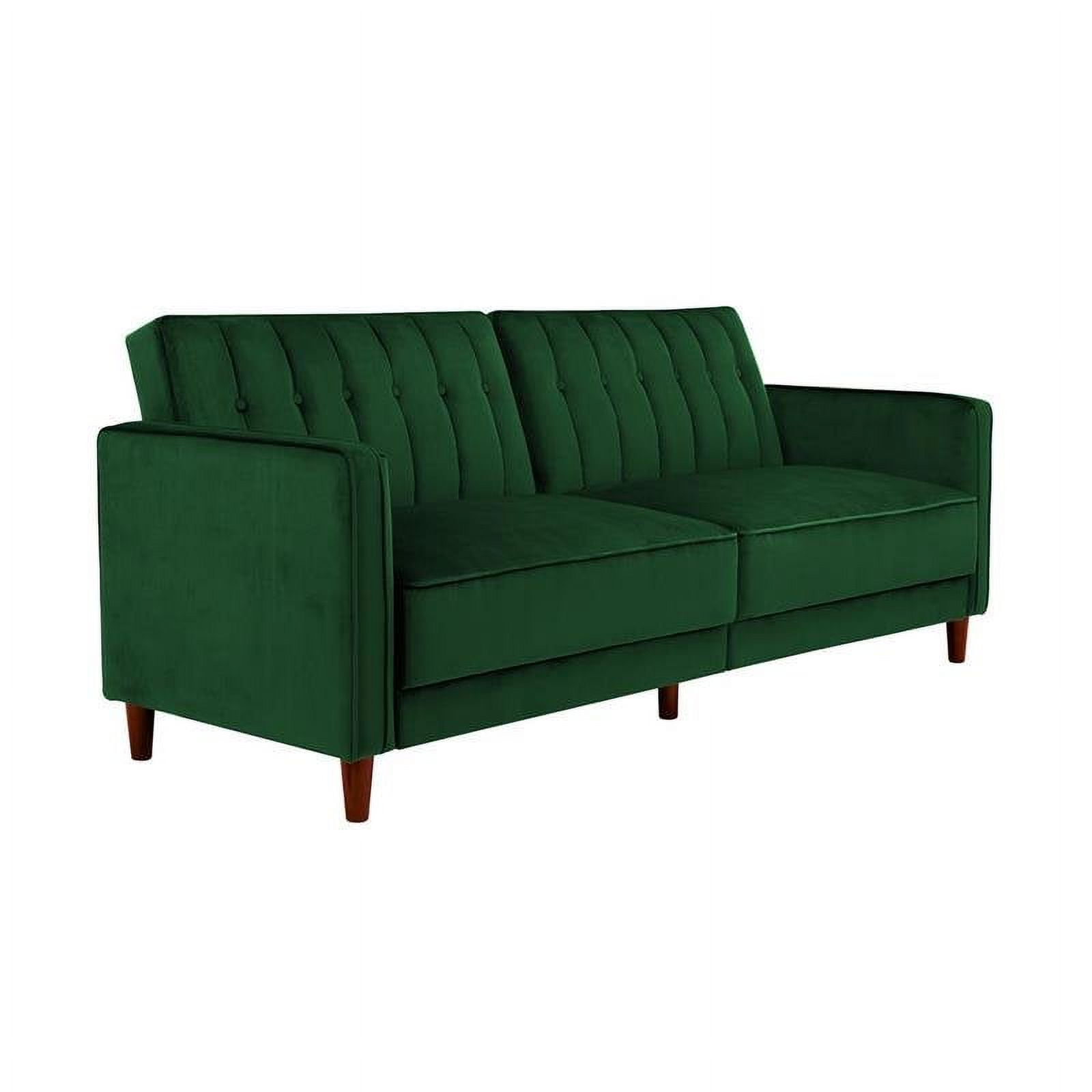 DHP Ivana MidCentury Wood Tufted Transitional Futon in Green Velvet