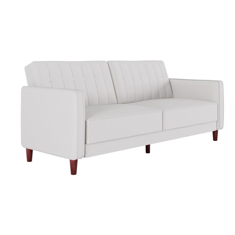DHP Ivana Tufted Futon and Upholstered Sofa Sleeper Bed in White Faux