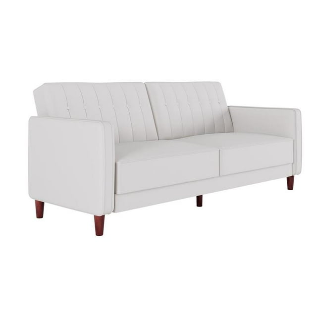 DHP Ivana Tufted Futon and Upholstered Sofa Sleeper Bed in White Faux