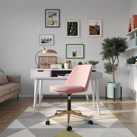 DHP Ivy Pillowtop Office Task Chair, Light Pink Velvet/Gold Base