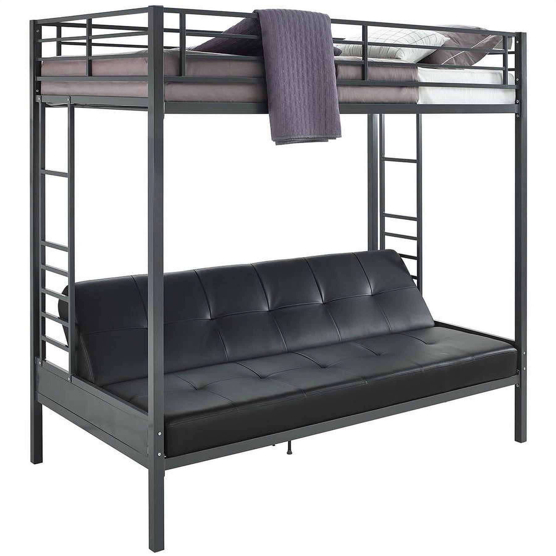 DHP Jasper Premium Twin Over Futon Bunk Bed with Black Faux Leather