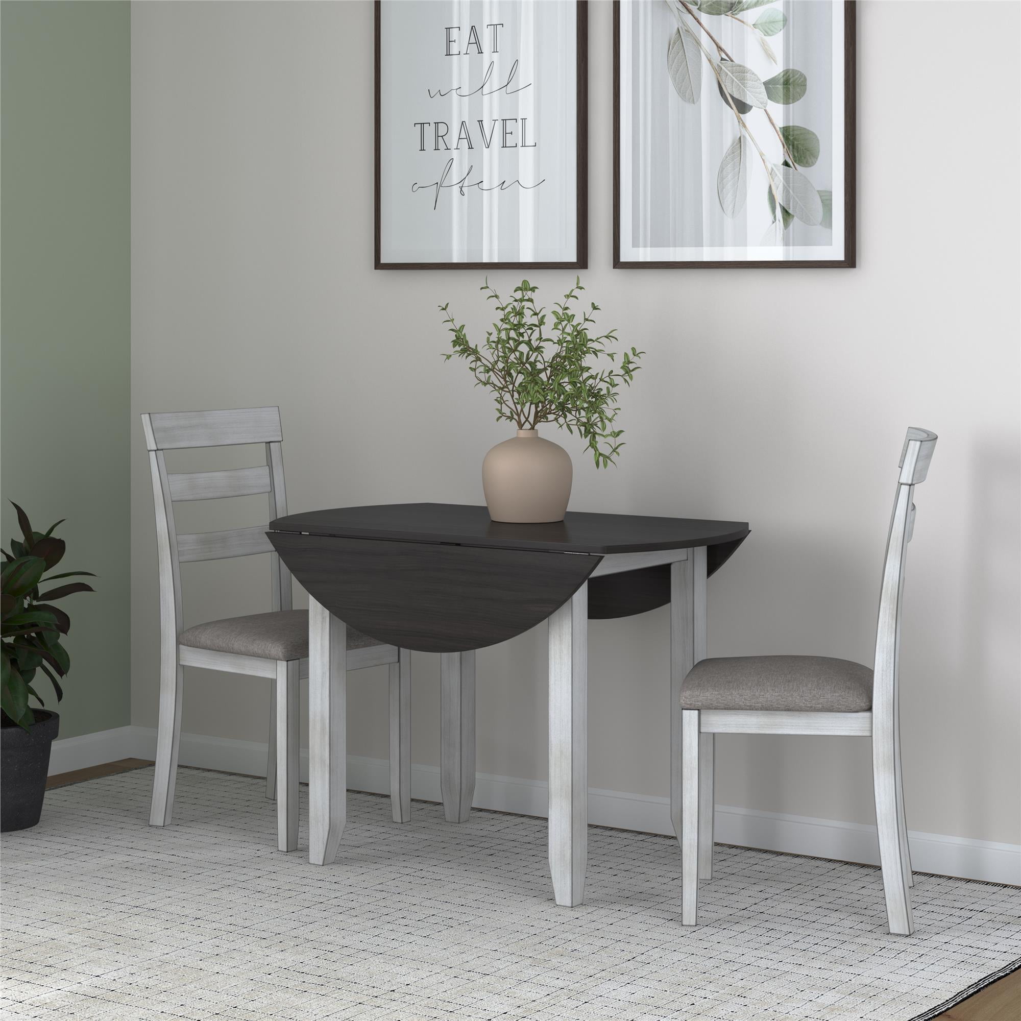 DHP Jersey 3-Piece Drop Leaf Wood Dining Set with Round Table and 2 ...