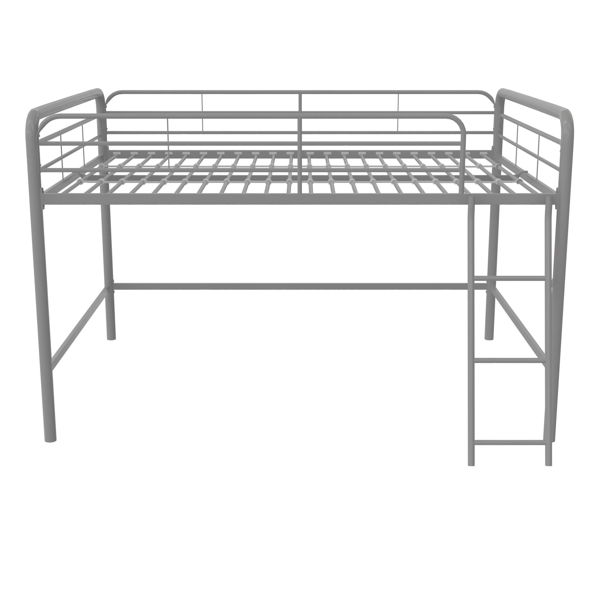 Silver Full Metal Loft Bed with Headboard and Slats