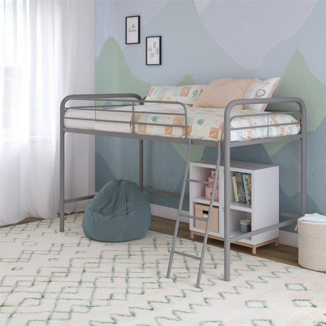 DHP Jett Junior Twin Metal Kids Loft Bed, Silver
