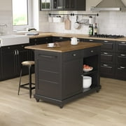 DHP Kelsey Kitchen Island with 2 Stools and Drawers, Black