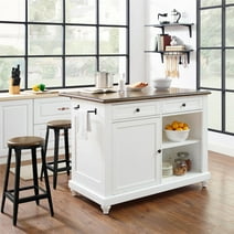 DHP Kelsey Kitchen Island with 2 Stools and Drawers, White