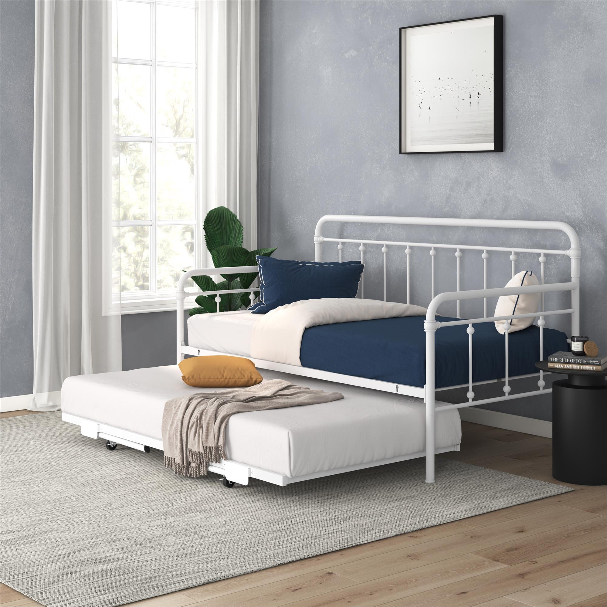 DHP Locky Metal Daybed with Pop Up Trundle Bed, Twin over Twin, White ...