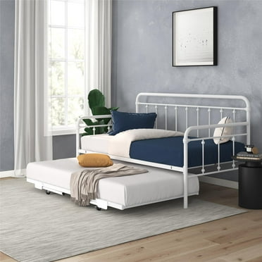 DHP Locky Metal Daybed with Pop Up Trundle Bed, Twin over Twin, White