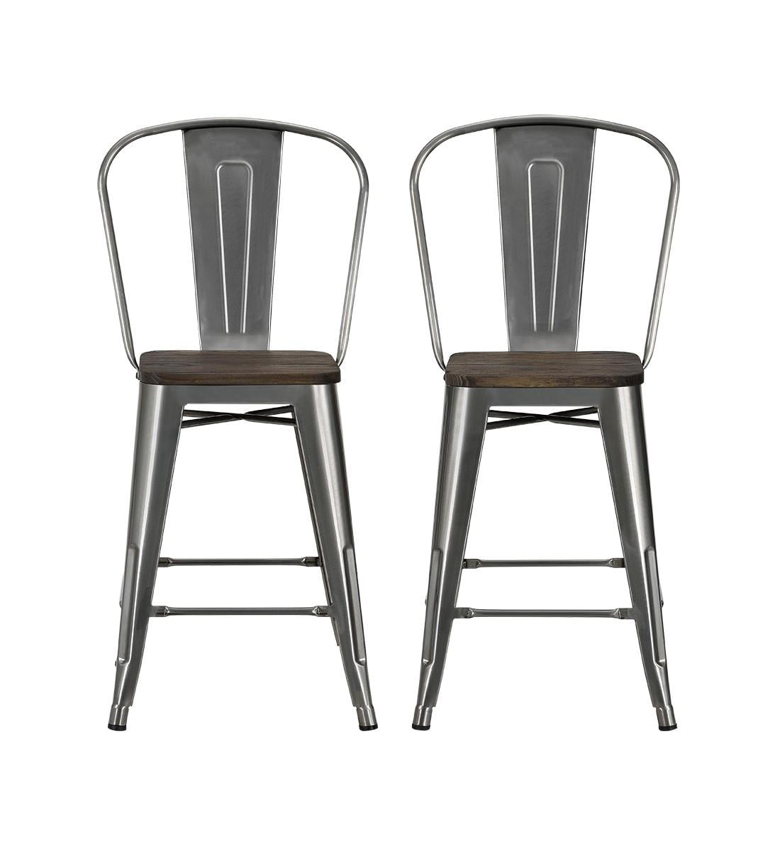 Luxor 30" Gray Industrial Counter Stool with Wood Seat - Set of 2