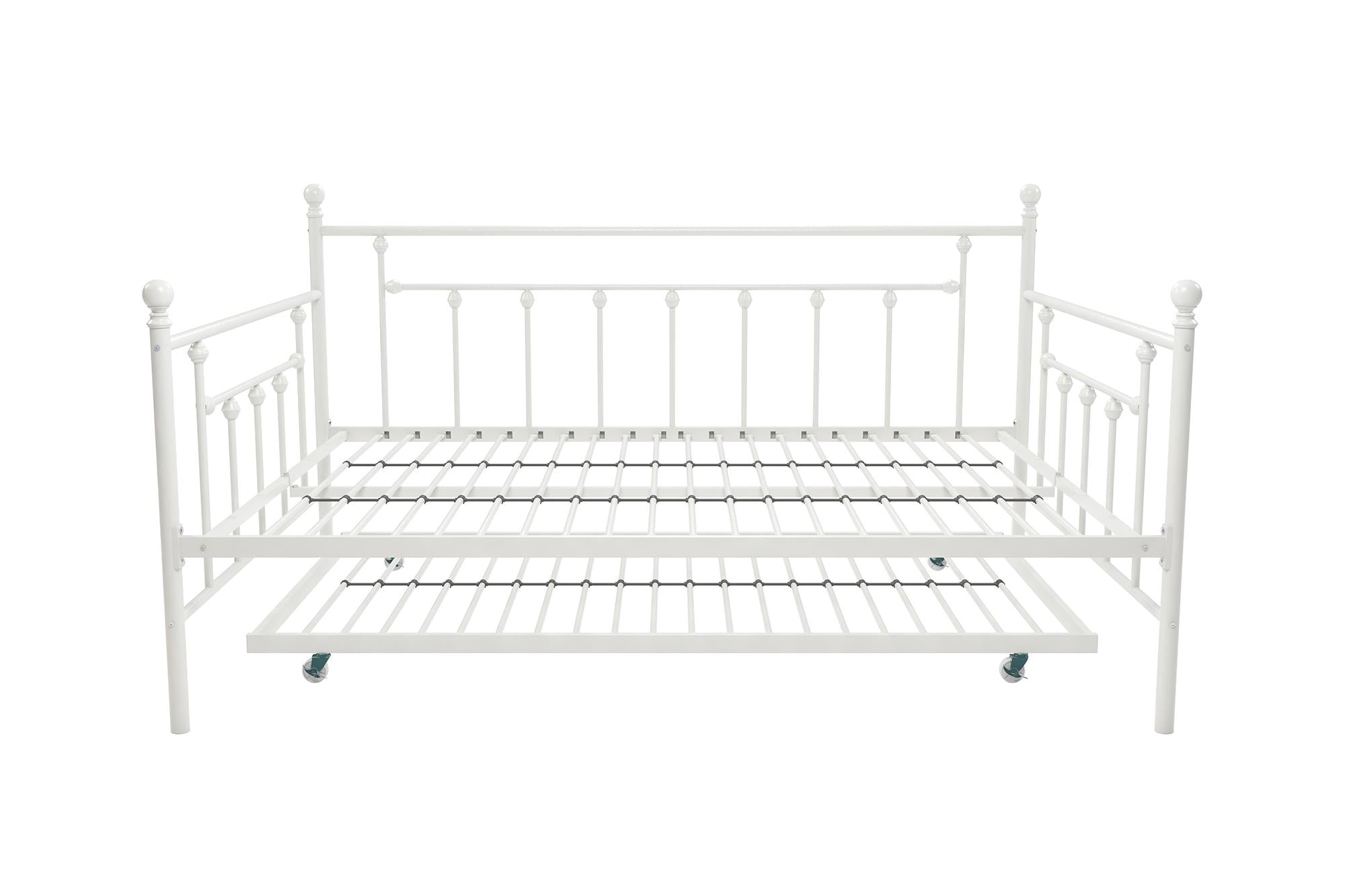 White Metal Full Daybed with Twin Trundle and Slats
