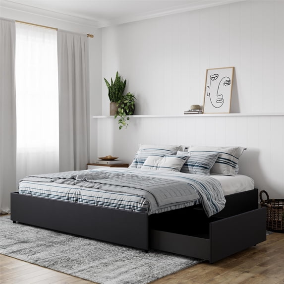 DHP Maven Platform Bed with Storage, King, Black Faux Leather