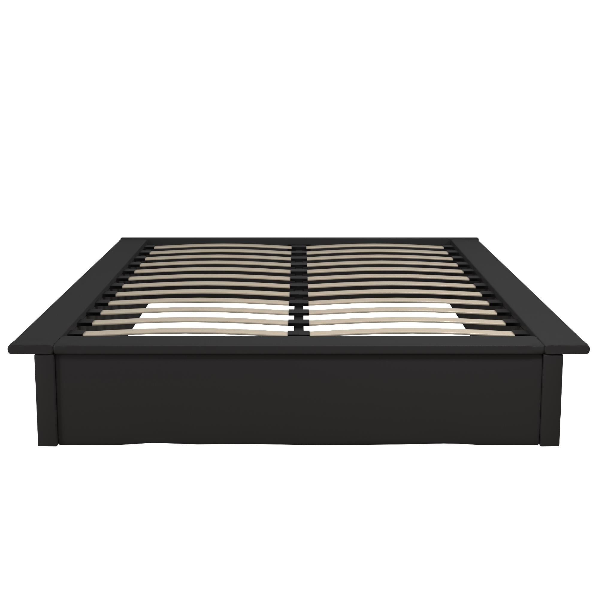 Full Black Faux Leather Upholstered Platform Bed with Slats