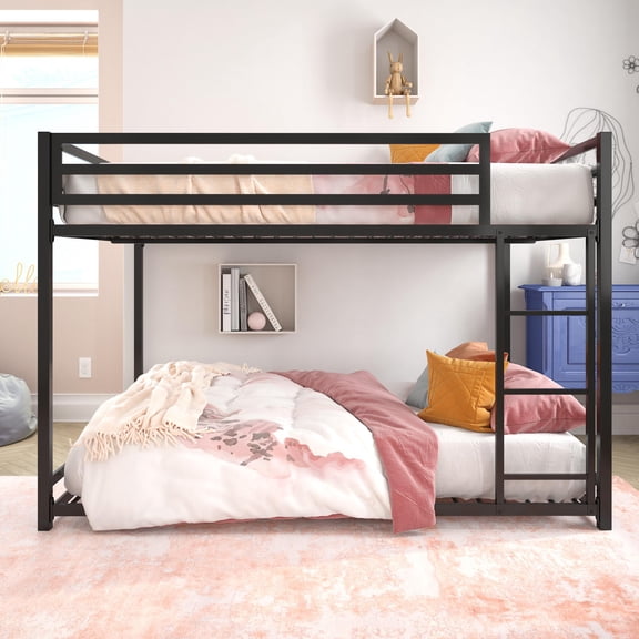 DHP Miles Low Bunk Bed for Kids, Full Over Full, Black