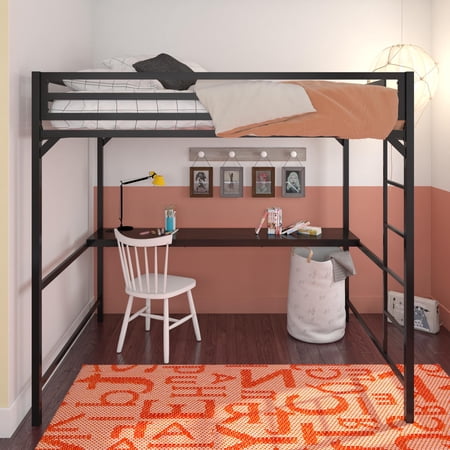 DHP Miles Metal Full Loft Bed with Desk, Black