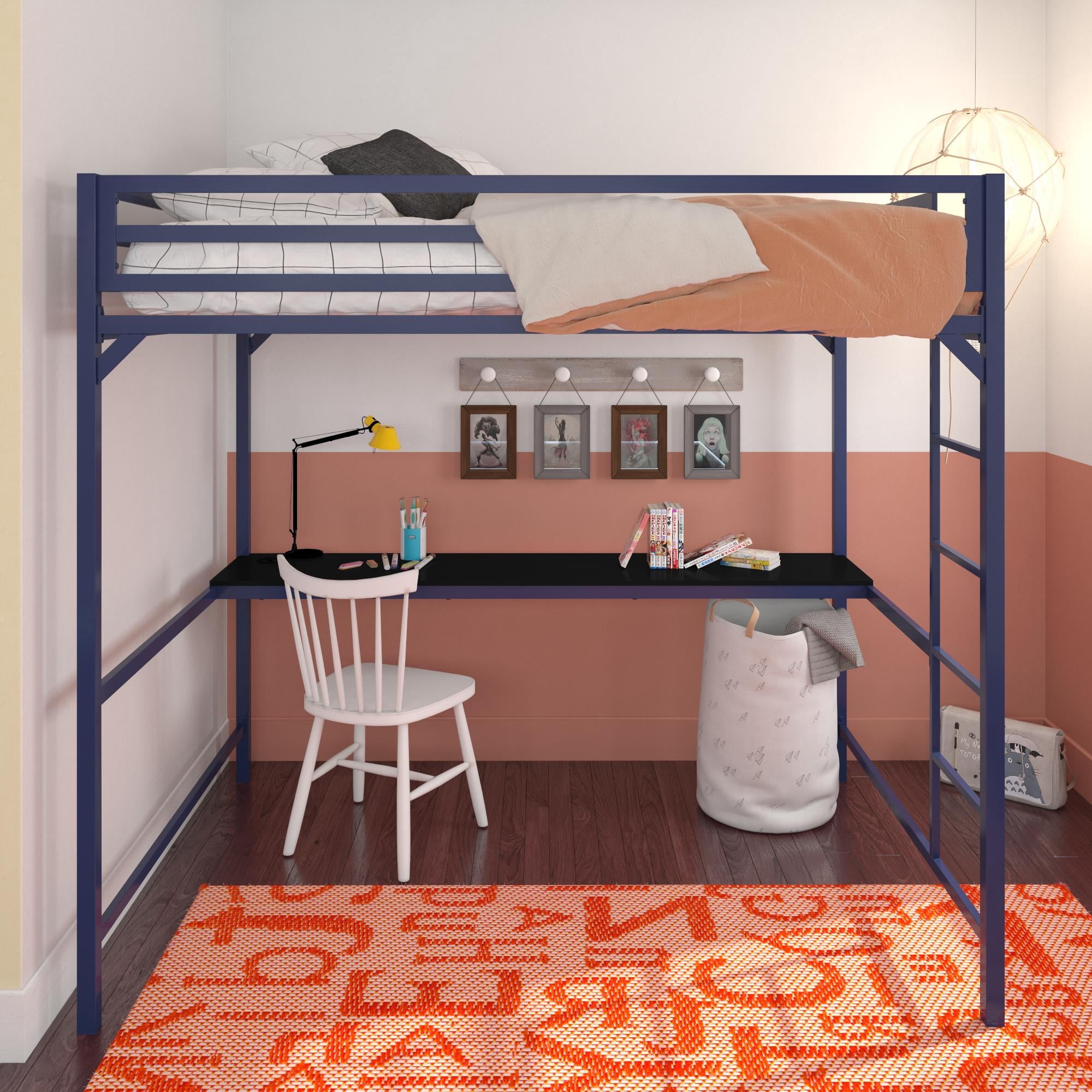 DHP Miles Metal Full Loft Bed with Desk, Blue