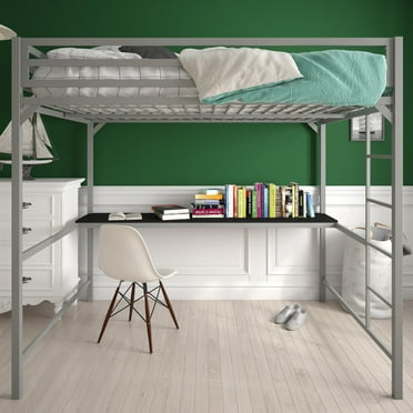 DHP Miles Metal Full Loft Bed with Desk, Silver