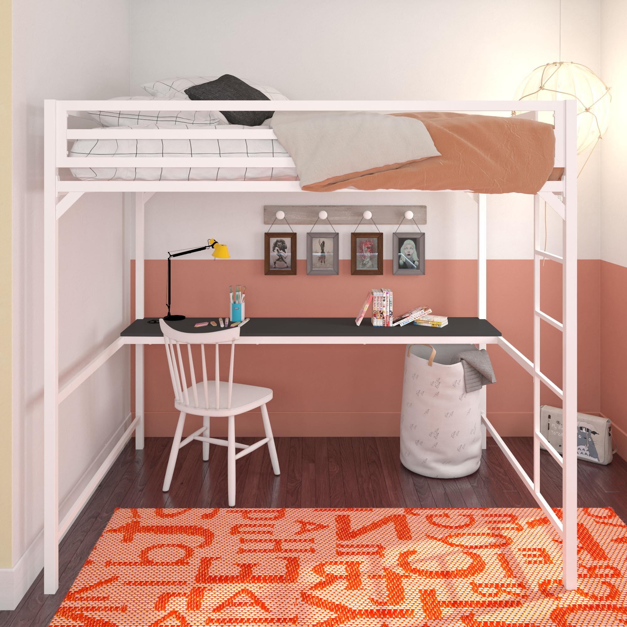 DHP Miles Metal Full Loft Bed with Desk, White