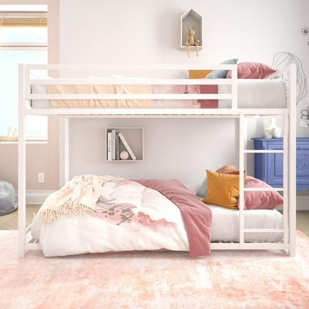 DHP Miles Low Bunk Bed for Kids, Full Over Full, White