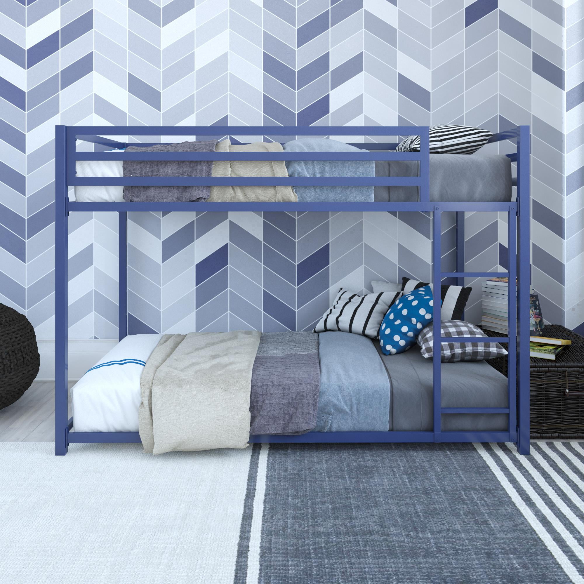 DHP Miles Low Bunk Bed for Kids, Twin Over Twin, Blue