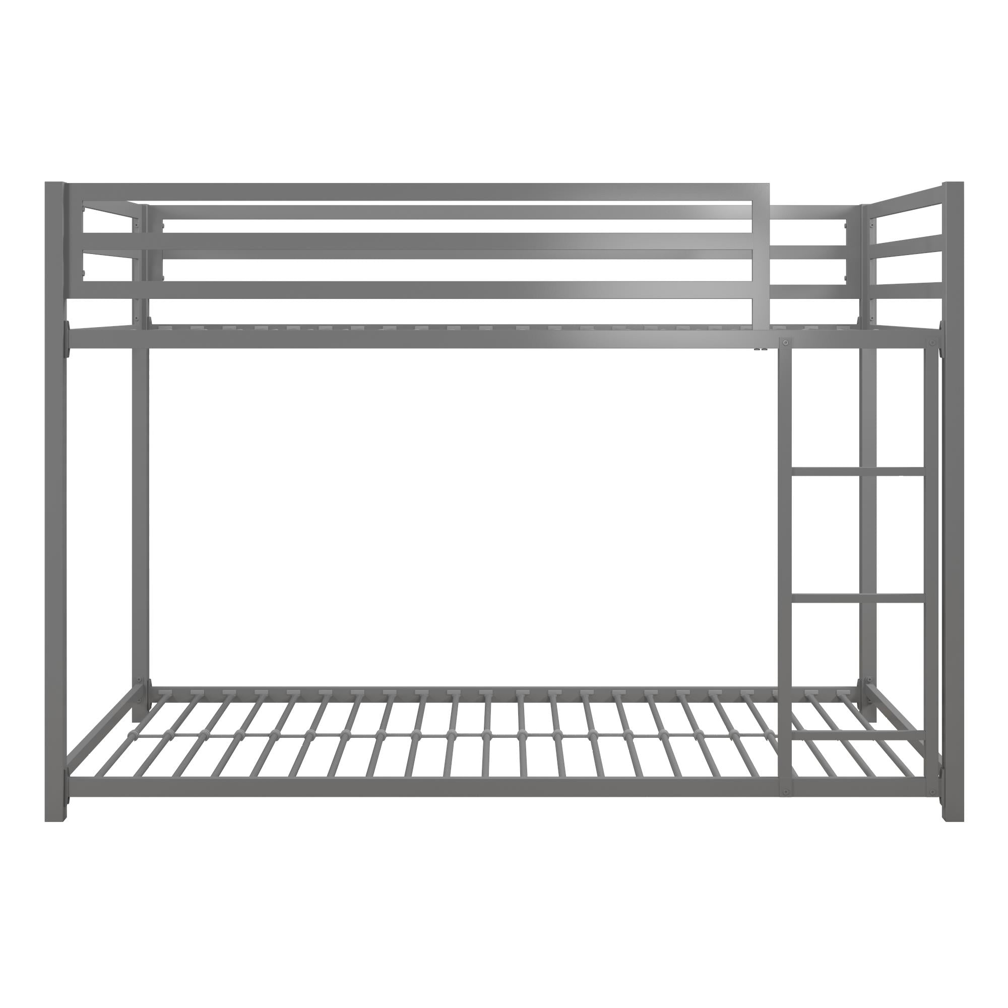 Silver Twin-over-Twin Metal Bunk Bed with Guardrails and Ladder