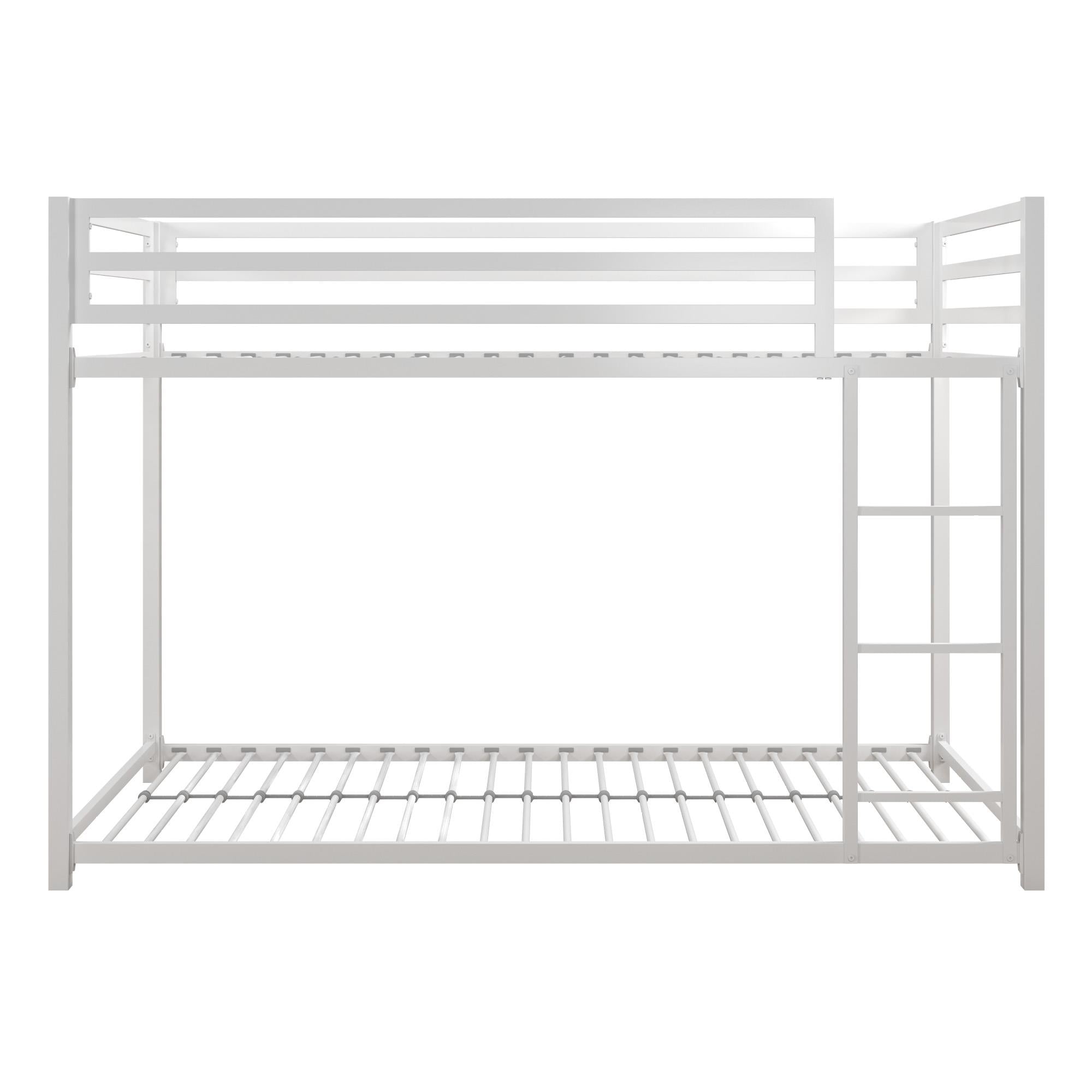 White Twin Over Twin Metal Bunk Bed with Ladder