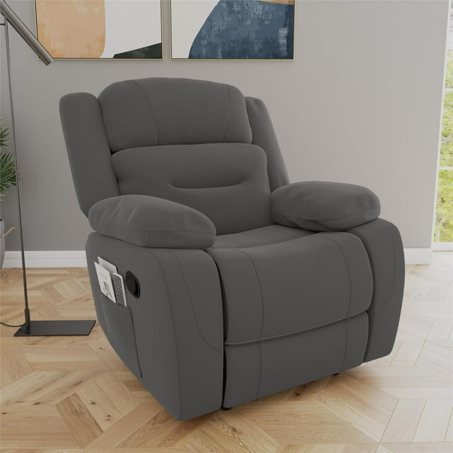 DHP Miller Recliner with Cupholder, Faux Microsuede, Gray