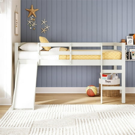 DHP Milton Kids' Low Loft Bed with Slide, Twin, White