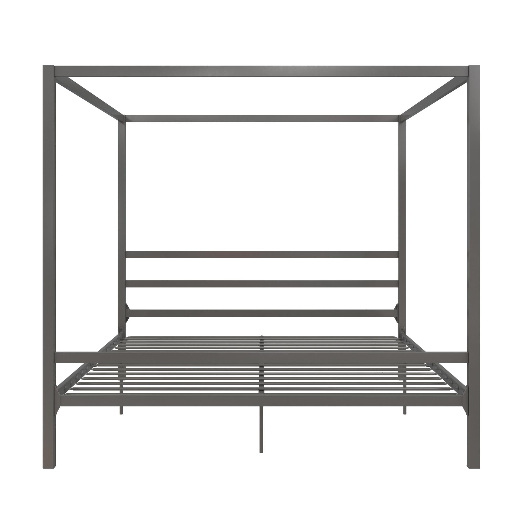 King Size Gunmetal Gray Metal Canopy Bed with Headboard