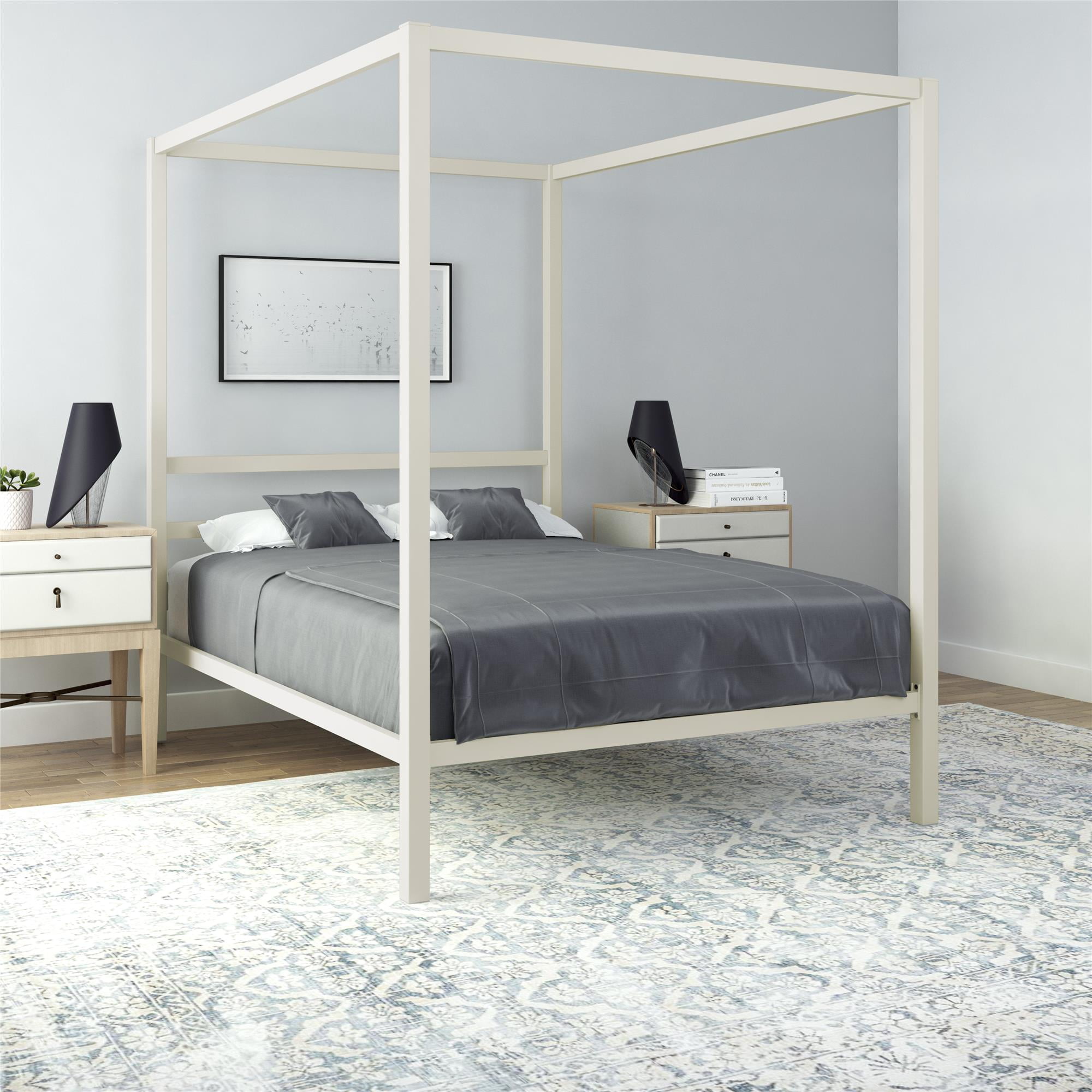 DHP Modern Metal Canopy Bed, Off White Metal, Full