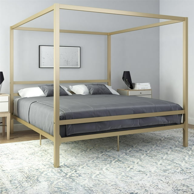 DHP Modern Metal Canopy Platform Bed Frame, King, Gold