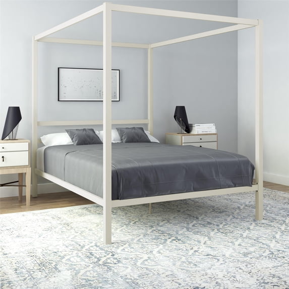 DHP Modern Metal Canopy Platform Bed Frame, Queen, Off White
