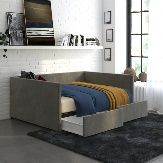 DHP Mya Upholstered Daybed with Storage in Full in Gray Velvet
