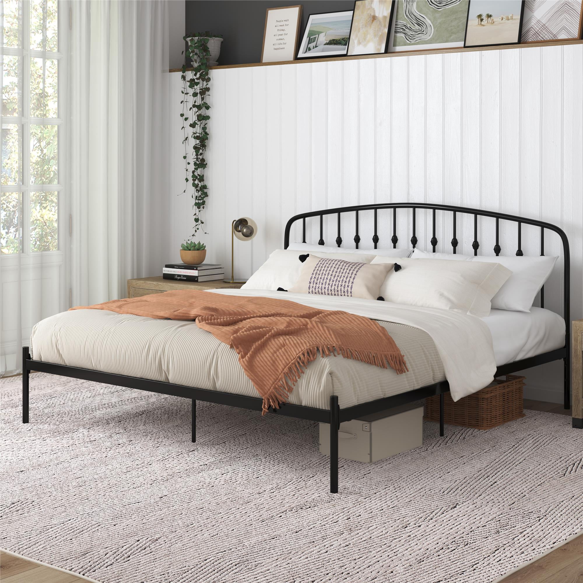 DHP Narla Metal Platform Bed Frame, King, Black