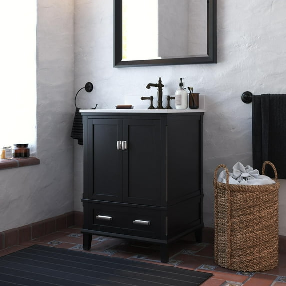 DHP Otum 24 Inch Bathroom Vanity with Sink, Black Wood