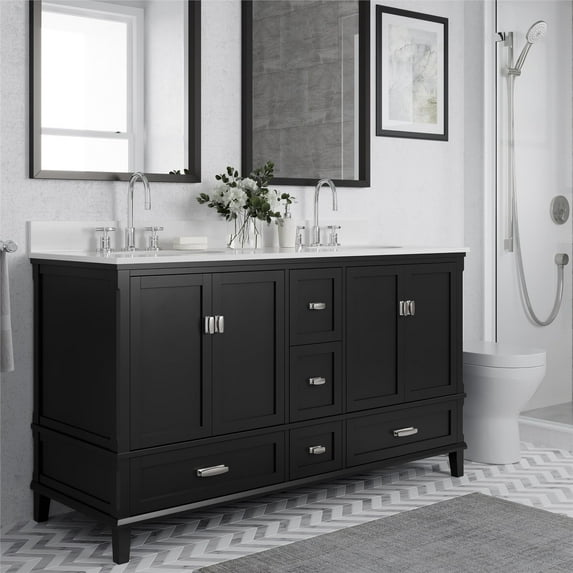 DHP Otum 60 Inch Double Bathroom Vanity with Sink, Black