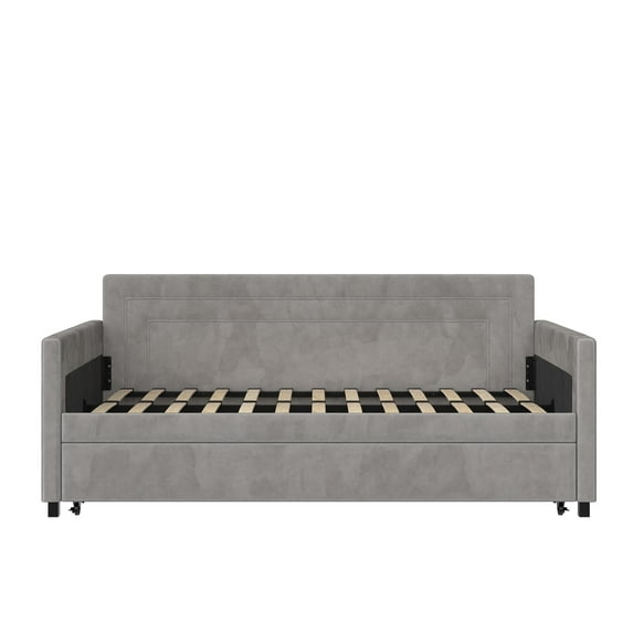 DHP Oxford Upholstered Twin Daybed and Twin Trundle Set, Light Gray Velvet