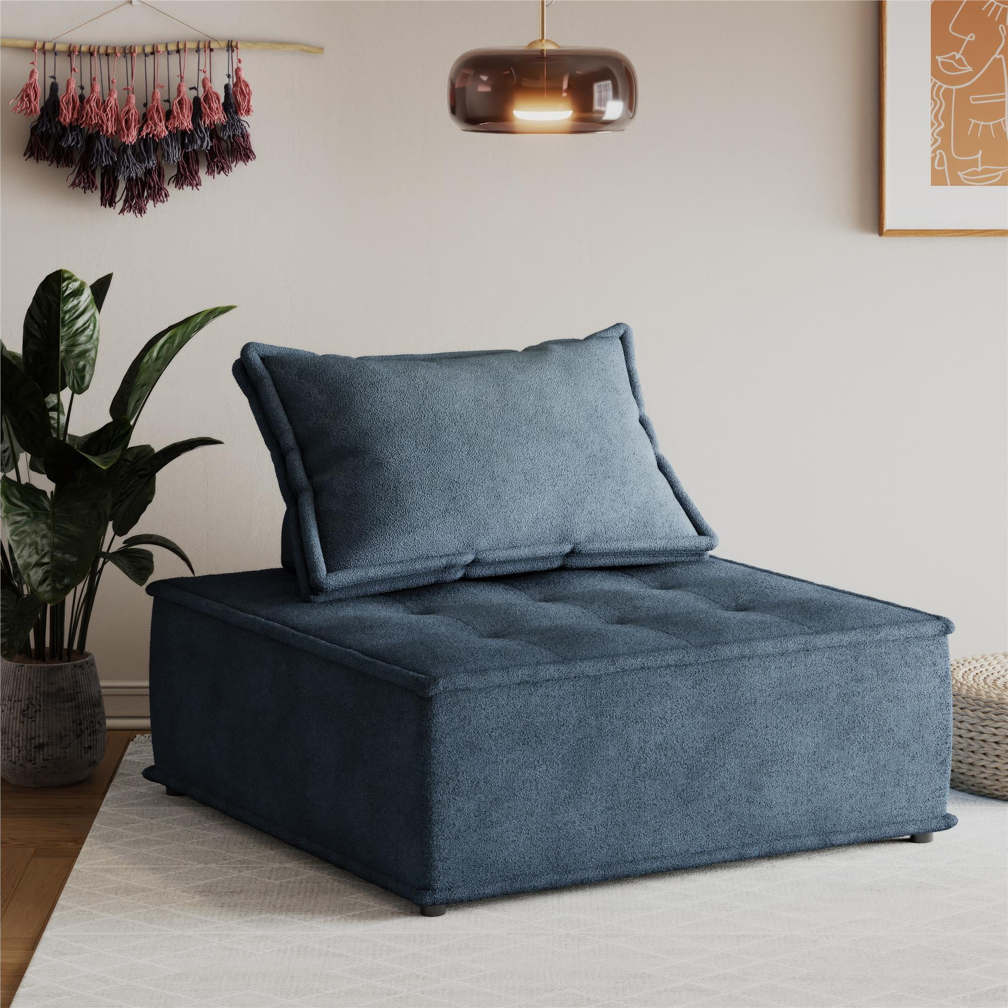 DHP Paloma Upholstered Accent Chair, Textured Navy Fabric