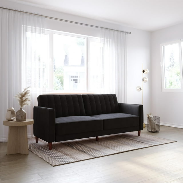 DHP Pin Tufted Transitional Futon, Black Velvet